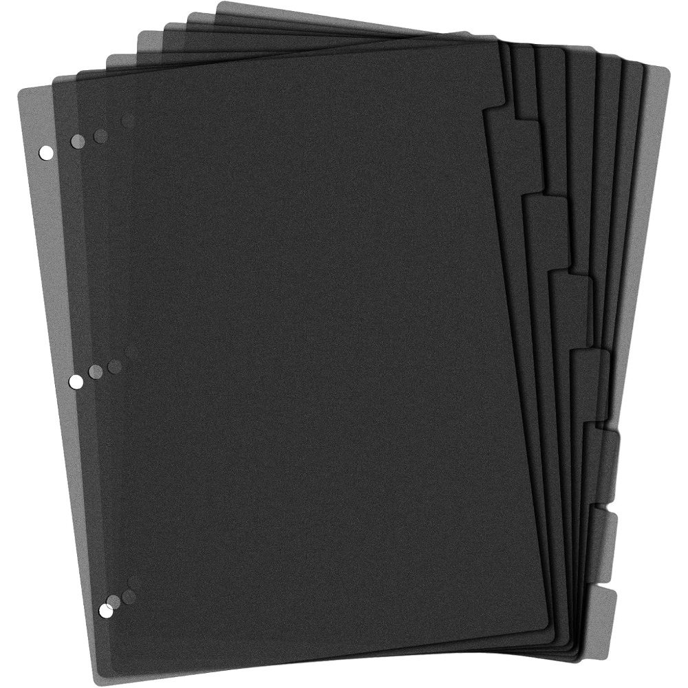 Index Tab Divider - 8 Divisórias Pretas de Plástico para